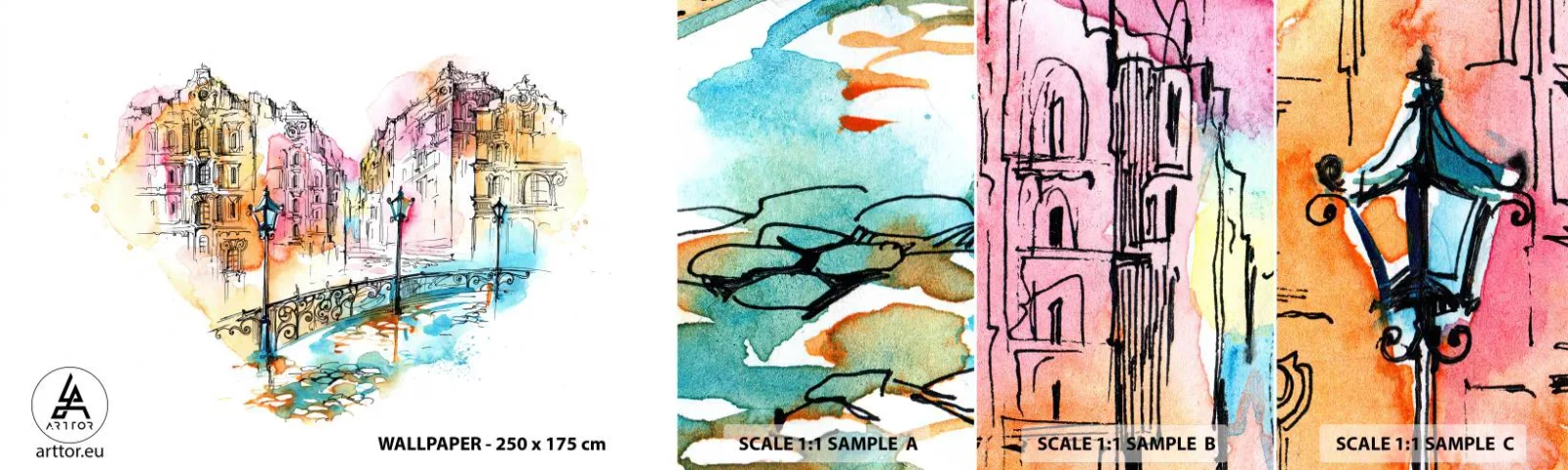 Fototapeten Muster Selbstklebend Deluxe Sticker - Das Herz der Stadt - Stadt, Die Architektur, Brücke - 100x30 cm