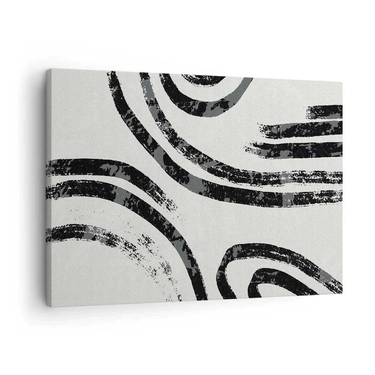 Bild auf Leinwand - Leinwandbild - Schwarz-weiße abstrakte Linien auf hellem Hintergrund - 70x50cm - Bei Hälfte angehalten - Moderne Wanddekoration für Wohnzimmer und Schlafzimmer ARTTOR
