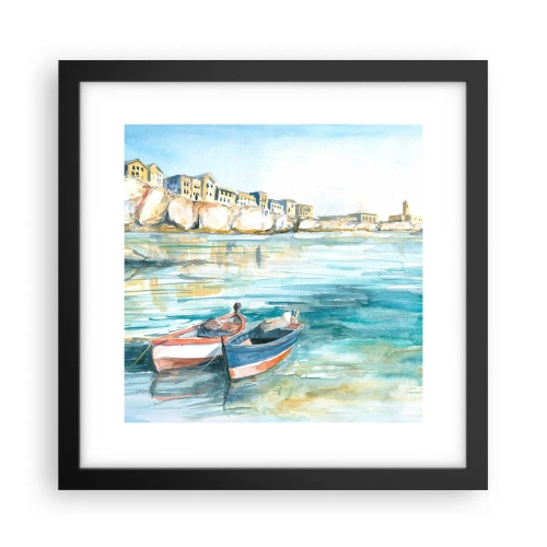 Poster in einem schwarzem Rahmen - Landschaft in Azurblau - 30x30 cm