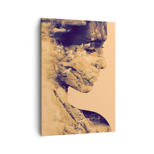 Bild auf Leinwand - Leinwandbild - Profil einer Frau mit der Natur im Hintergrund in warmen Tönen - 50x70cm - Von Natur aus schön - Moderne Wanddekoration für Wohnzimmer und Schlafzimmer ARTTOR