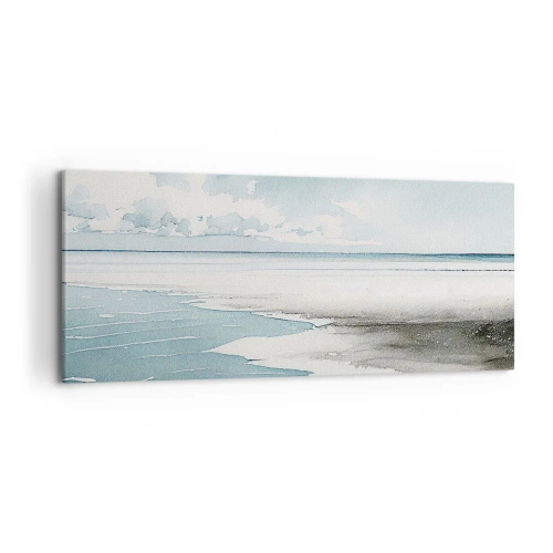 Bild auf Leinwand - Leinwandbild - Ruhiges Meer und Strand in hellen Blautönen - 120x50cm - Sanfte Flut - Moderne Wanddekoration für Wohnzimmer und Schlafzimmer ARTTOR