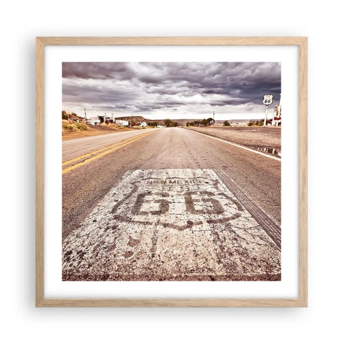 Poster in einem Rahmen aus heller Eiche - Mother Road - eine amerikanische Legende - 50x50 cm