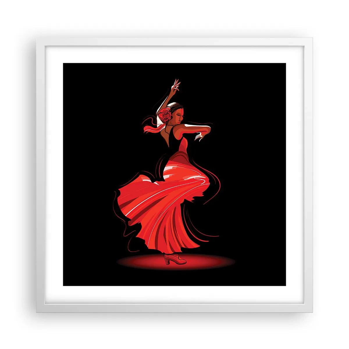 Poster in einem weißen Rahmen - Der feurige Geist des Flamenco - 50x50 cm