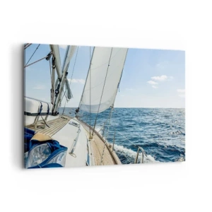 Bild auf Leinwand - Leinwandbild - Ein Segelboot auf ruhiger See unter blauem Himmel - 120x80cm - Ahoi, Abenteuer - Moderne Wanddekoration für Wohnzimmer und Schlafzimmer ARTTOR