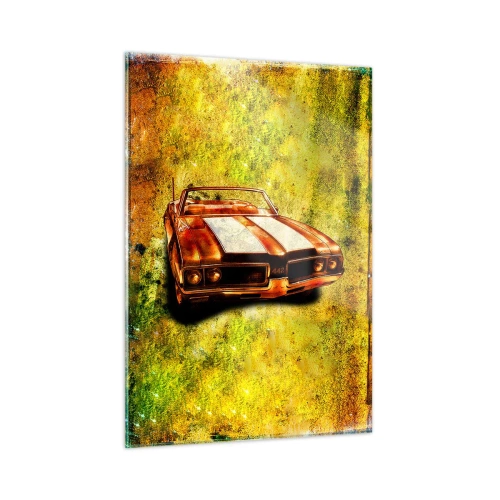 Glasbild - Bild auf glas - Ein klassisches Sportcabrio vor künstlerischer Kulisse - 50x70cm - In Formen verzauberte Kraft - Moderne Wanddekoration für Wohnzimmer und Schlafzimmer ARTTOR
