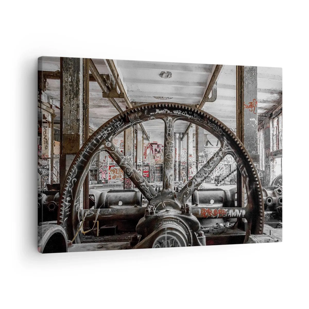 Bild auf Leinwand - Leinwandbild - Ein alter Mechanismus in einem verlassenen Industriegebäude - 70x50cm - Das geheime Leben der Fabrik - Moderne Wanddekoration für Wohnzimmer und Schlafzimmer ARTTOR