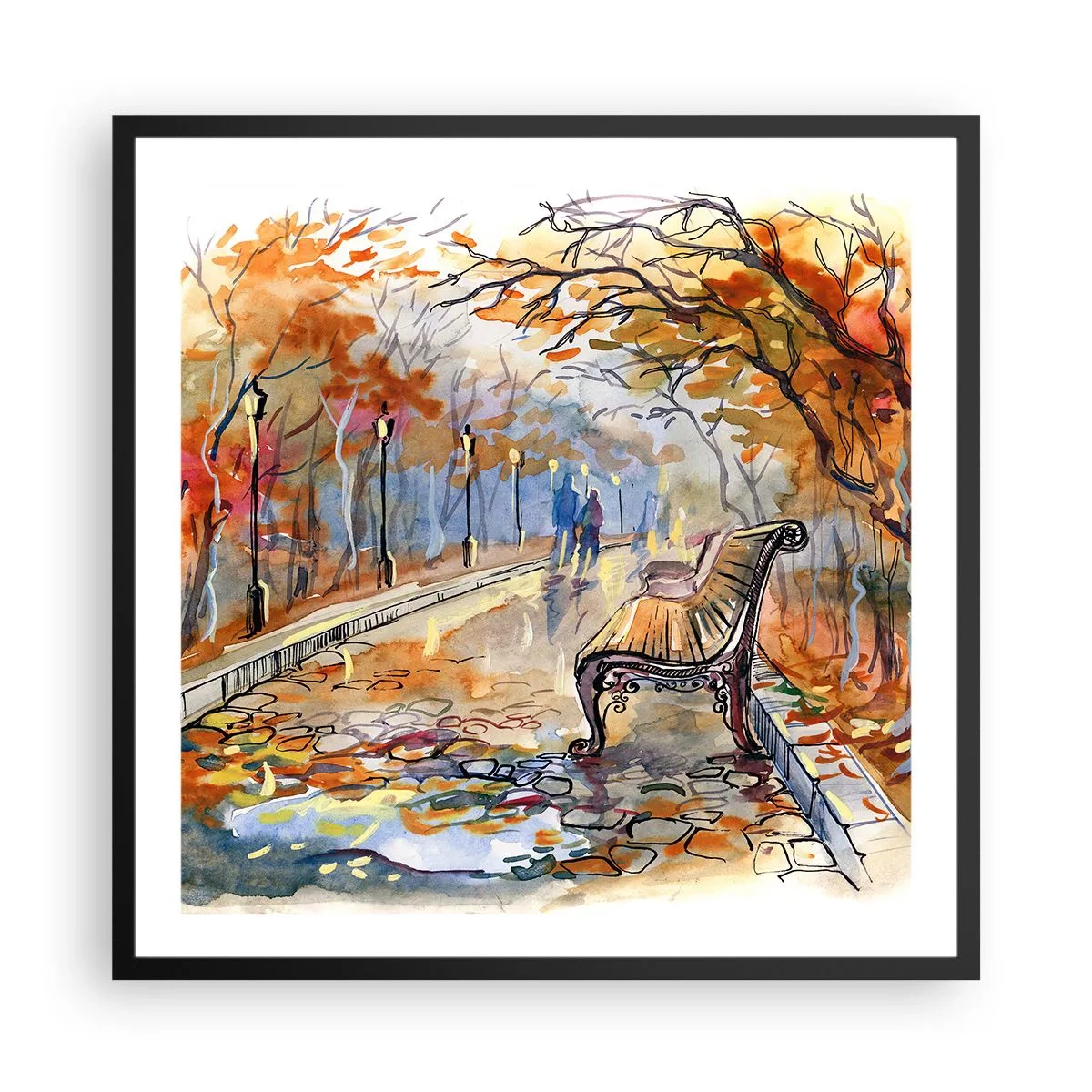 Poster in einem schwarzem Rahmen - Gemeinsam im Herbst wandern - 60x60 cm