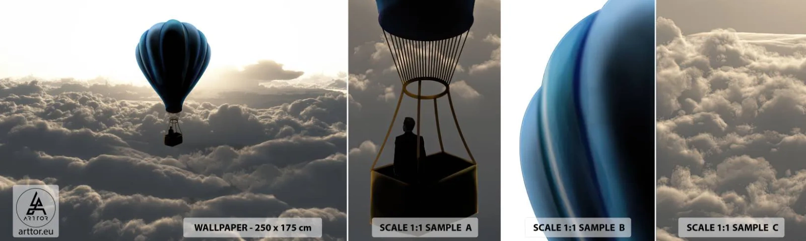 Fototapeten Muster Selbstklebend Deluxe Sticker - Ein Wanderer über den Wolken - Landschaft, Ballonfahrt, Reisen - 100x30 cm