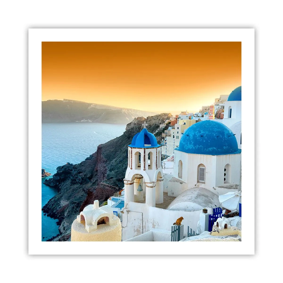 Poster - Santorini - an die Felsen gekuschelt - 60x60 cm