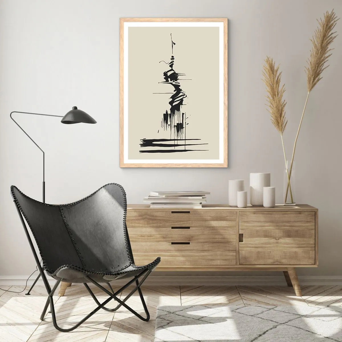 Poster in einem Rahmen aus heller Eiche - Hastige Abstraktion - 50x70 cm