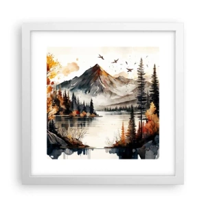Poster in einem weißen Rahmen - Goldener Herbst in den Bergen - 30x30 cm