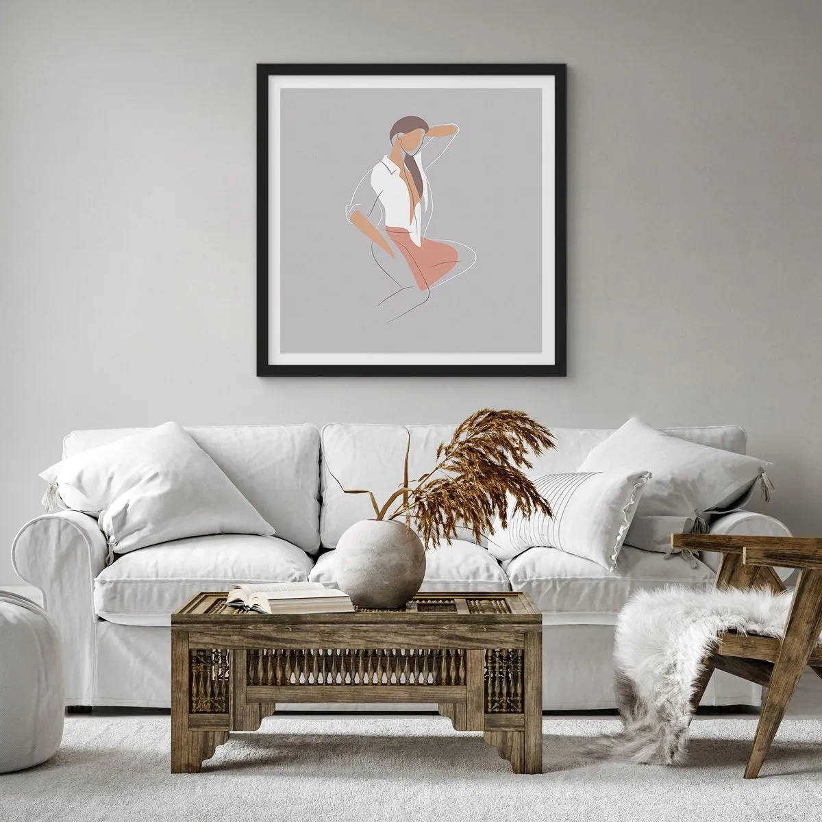 Poster in einem schwarzem Rahmen - Umriss der Anmut - 50x50 cm