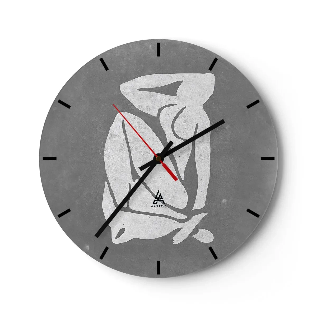 Wanduhr - Glasuhr - Silhouette einer sitzenden Figur in minimalistischer Form - 30x30cm - In Gedanken versunken - Moderne Wanddekoration für Wohnzimmer, Küche und Schlafzimmer ARTTOR
