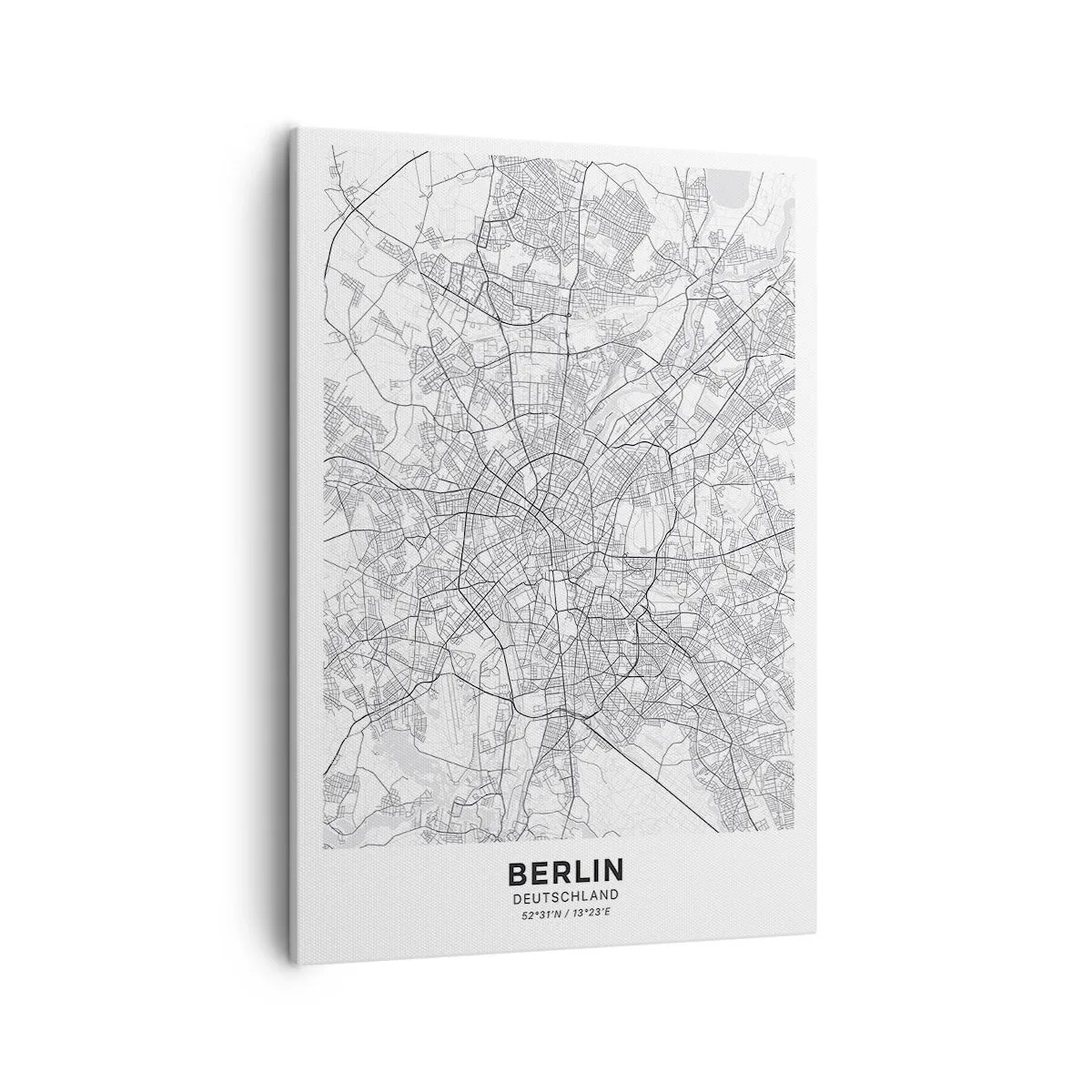 Bild auf Leinwand - Leinwandbild - Detaillierter schwarz-weißer Stadtplan - 50x70cm - Berliner Blume - Moderne Wanddekoration für Wohnzimmer und Schlafzimmer ARTTOR