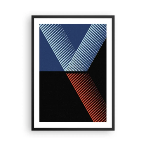 Poster in einem schwarzem Rahmen - Abstrakte Linienkomposition in Blau, Schwarz und Rot - 50x70cm - Eine einfache Geschichte - Moderne Wanddekoration für Wohnzimmer und Schlafzimmer ARTTOR
