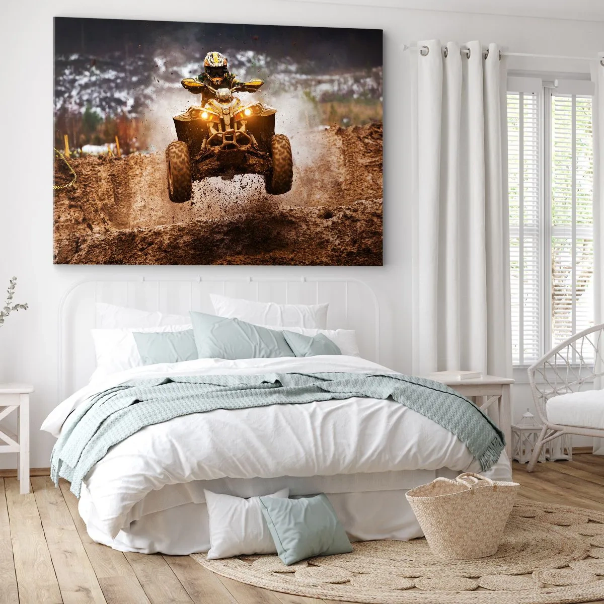 Bild auf Leinwand - Leinwandbild - Extremes Quadfahren im schlammigen Gelände - 100x70cm - Kein Risiko kein Spaß - Moderne Wanddekoration für Wohnzimmer und Schlafzimmer ARTTOR