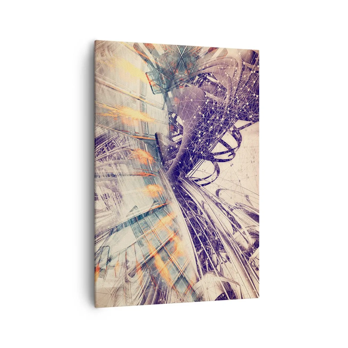 Bild auf Leinwand - Leinwandbild - Dynamische Abstraktion in Beige- und Lilatönen - 70x100cm - In großer Eile - Moderne Wanddekoration für Wohnzimmer und Schlafzimmer ARTTOR