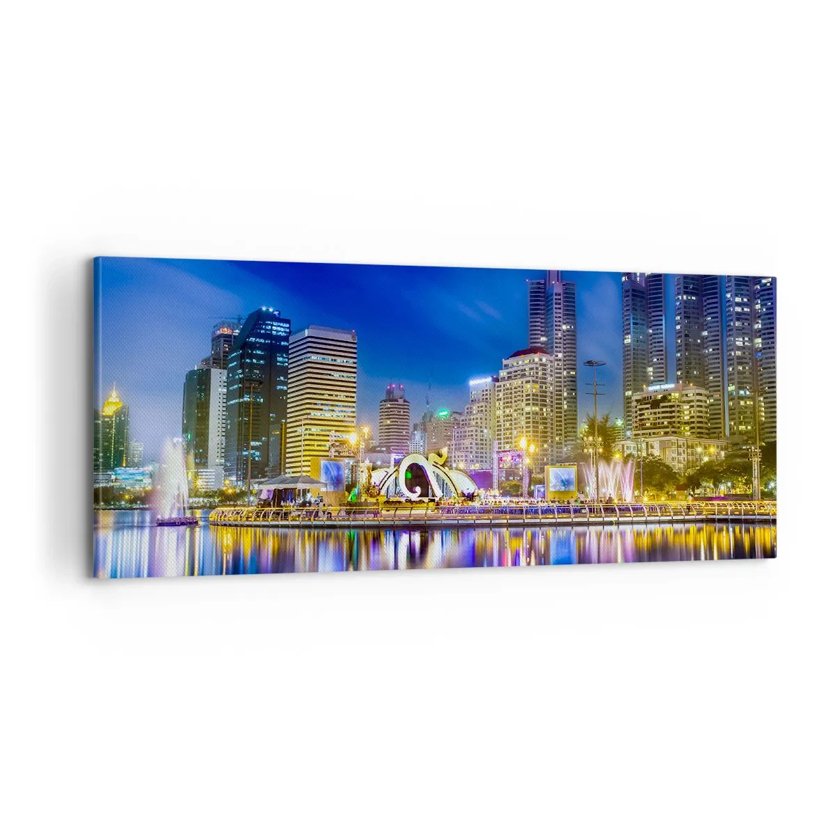 Bild auf Leinwand - Leinwandbild - Metropolis bei Regenbogennacht - 100x40 cm