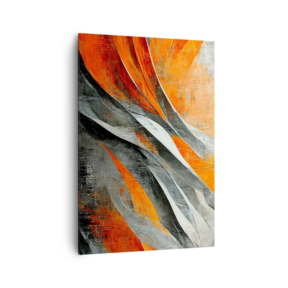 Bild auf Leinwand - Leinwandbild - Abstrakte Linien in Orange- und Grautönen - 70x100cm - Hitze und Kälte - Moderne Wanddekoration für Wohnzimmer und Schlafzimmer ARTTOR