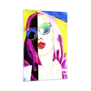Glasbild - Bild auf glas - Buntes Porträt einer Frau mit Sonnenbrille - 80x120cm - Ich bin nicht weiß und ich bin nicht schwarz - Moderne Wanddekoration für Wohnzimmer und Schlafzimmer ARTTOR