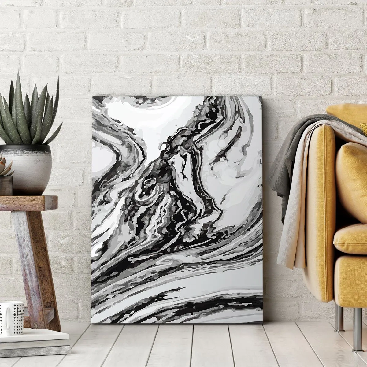 Bild auf Leinwand - Leinwandbild - Abstraktes Marmormuster in Schwarz und Weiß - 50x70cm - Am Anfang war Chaos - Moderne Wanddekoration für Wohnzimmer und Schlafzimmer ARTTOR