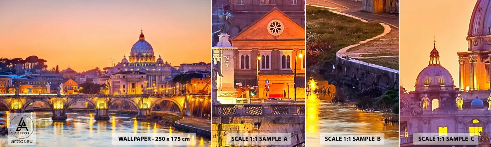 Fototapeten Muster Selbstklebend Deluxe Sticker - Sonnenuntergang über der ewigen Stadt - Stadt, Rom, Die Architektur - 100x30 cm