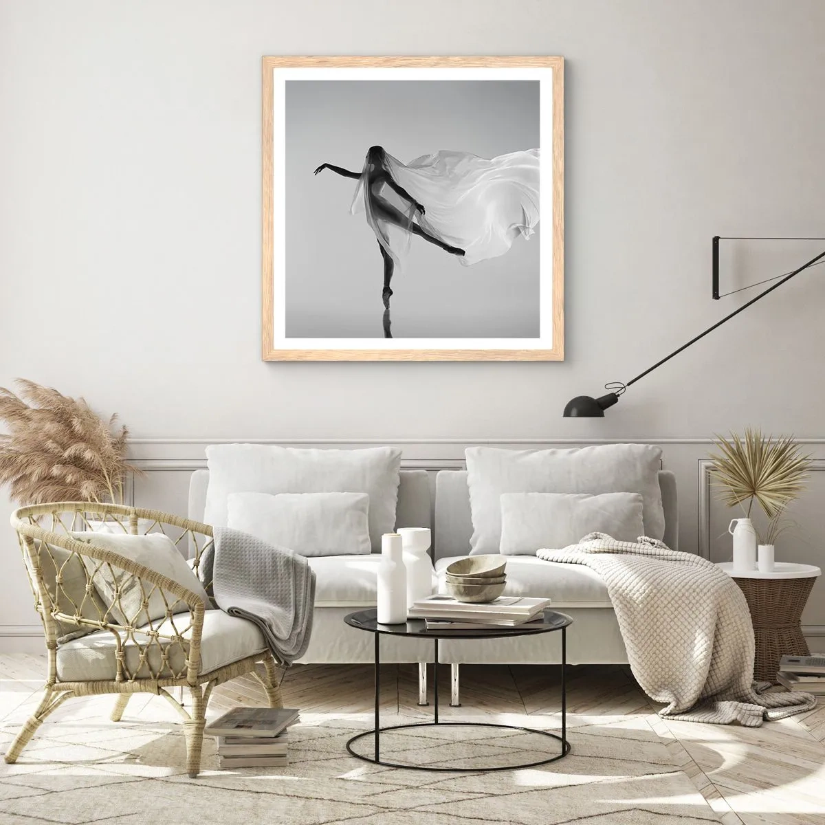 Poster in einem Rahmen aus heller Eiche - Leichtigkeit und Anmut - 50x50 cm