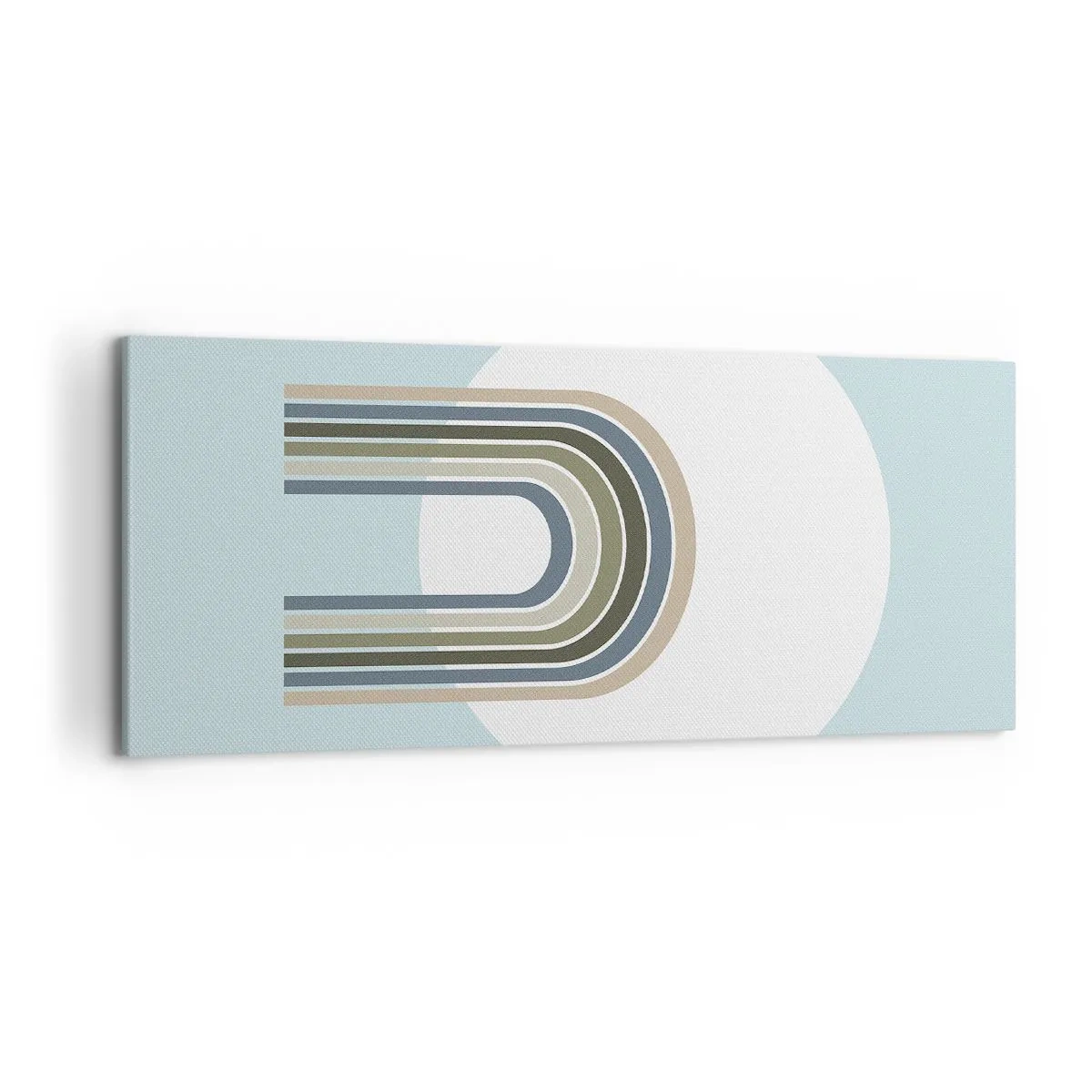 Bild auf Leinwand - Leinwandbild - Eine minimalistische Komposition mit einem Kreis und Linien auf pastellfarbenem Hintergrund. - 120x50cm - Unwiderstehliche Anziehungskraft - Moderne Wanddekoration für Wohnzimmer und Schlafzimmer ARTTOR