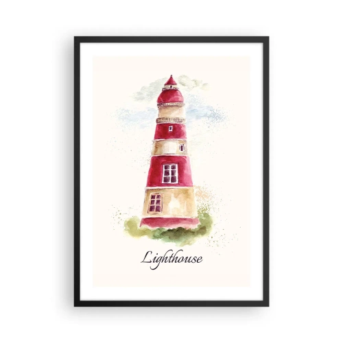 Poster in einem schwarzem Rahmen - Aquarell-Illustration eines Leuchtturms auf hellem Hintergrund - 50x70cm - Das Wetter ringsum ist immer gut - Moderne Wanddekoration für Wohnzimmer und Schlafzimmer ARTTOR
