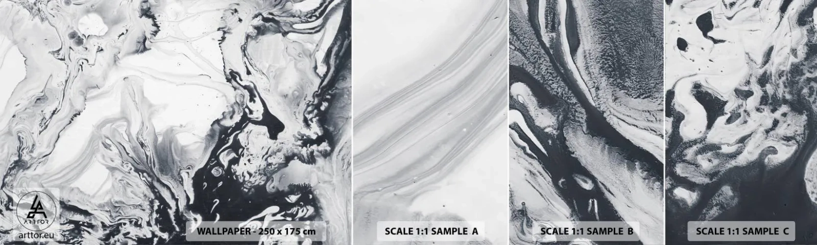 Fototapeten Muster Selbstklebend Deluxe Sticker - Das Innere der Erde - Abstraktion, Stück, Schwarz und weiß - 100x30 cm