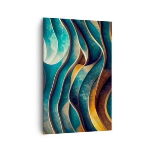 Bild auf Leinwand - Leinwandbild - Abstrakte Wellen in Türkis- und Goldtönen - 80x120cm - Blaue Mäander - Moderne Wanddekoration für Wohnzimmer und Schlafzimmer ARTTOR