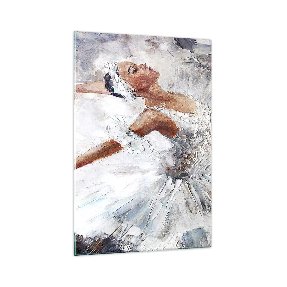 Glasbild - Bild auf glas - Eine Ballerina in einem weißen Kleid tanzt - 70x100cm - Zart und leicht wie Tüll - Moderne Wanddekoration für Wohnzimmer und Schlafzimmer ARTTOR