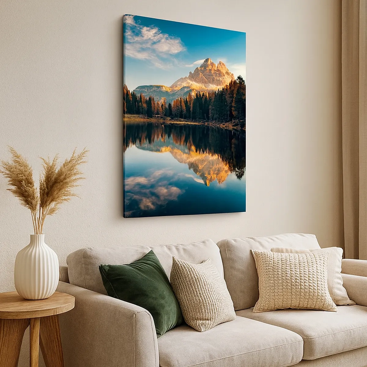 Bild auf Leinwand - Leinwandbild - Berglandschaft mit See und Wald - 50x70cm - Doppelte Landschaft - Moderne Wanddekoration für Wohnzimmer und Schlafzimmer ARTTOR