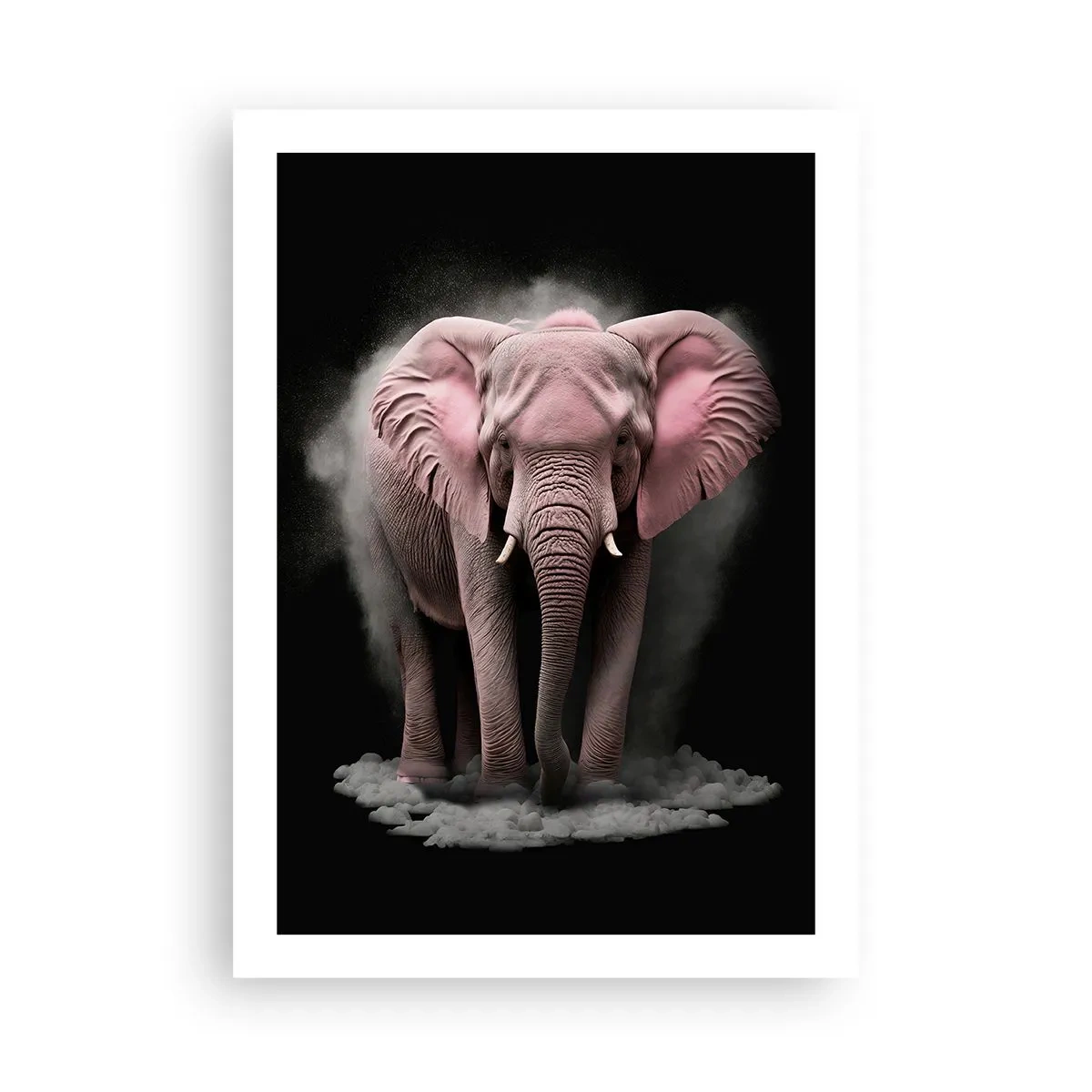 Poster - Ein rosa Elefant in einem dynamischen, schwarzen Raum - 50x70cm - Denke nicht an einen rosa Elefanten! - Moderne Wanddekoration für Wohnzimmer und Schlafzimmer ARTTOR