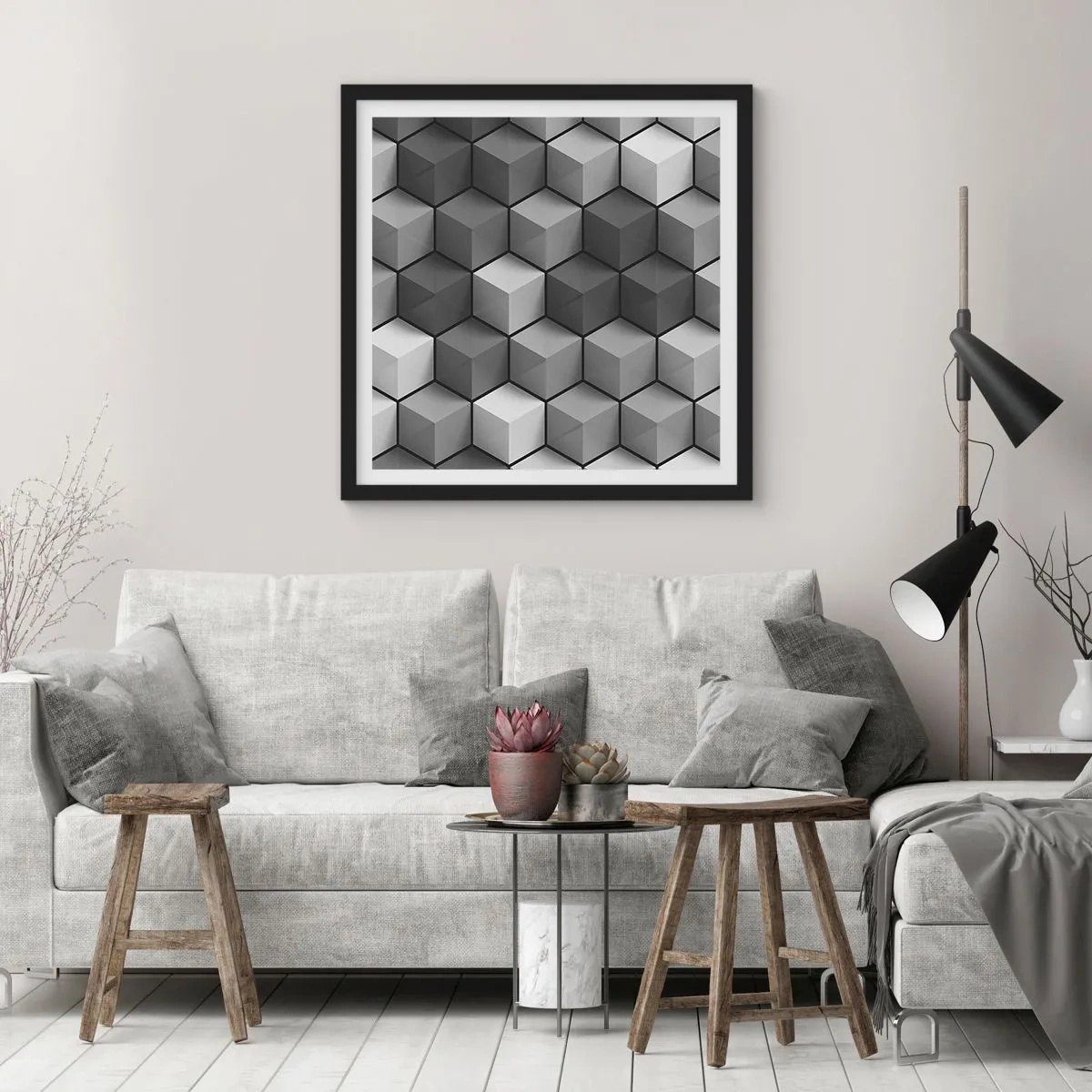 Poster in einem schwarzem Rahmen - Kubistisches Puzzle - 40x40 cm