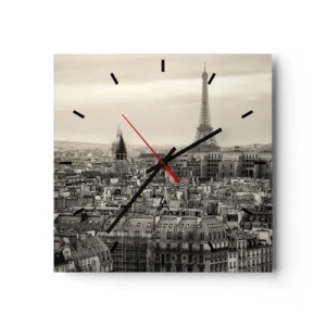 Wanduhr - Glasuhr - Panorama von Paris mit dem Eiffelturm in Sepiatönen - 30x30cm - Über den Dächern von Paris - Moderne Wanddekoration für Wohnzimmer und Schlafzimmer ARTTOR