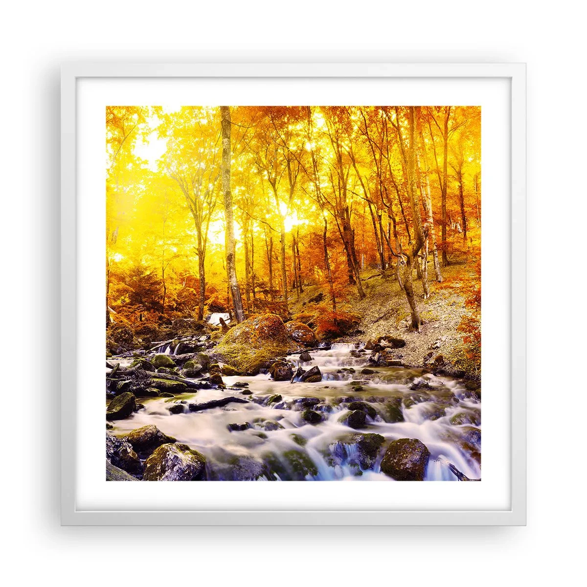 Poster in einem weißen Rahmen - In Gold und Platin gefasste Steine - 50x50 cm