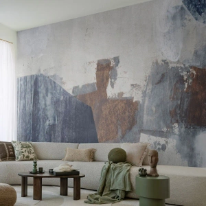 Fototapete Standard Eco - Geometrische Abstraktion in Blau- und Brauntönen - 100x70cm - Blaue und braune Formen - Moderne Wanddekoration für Wohnzimmer und Schlafzimmer ARTTOR