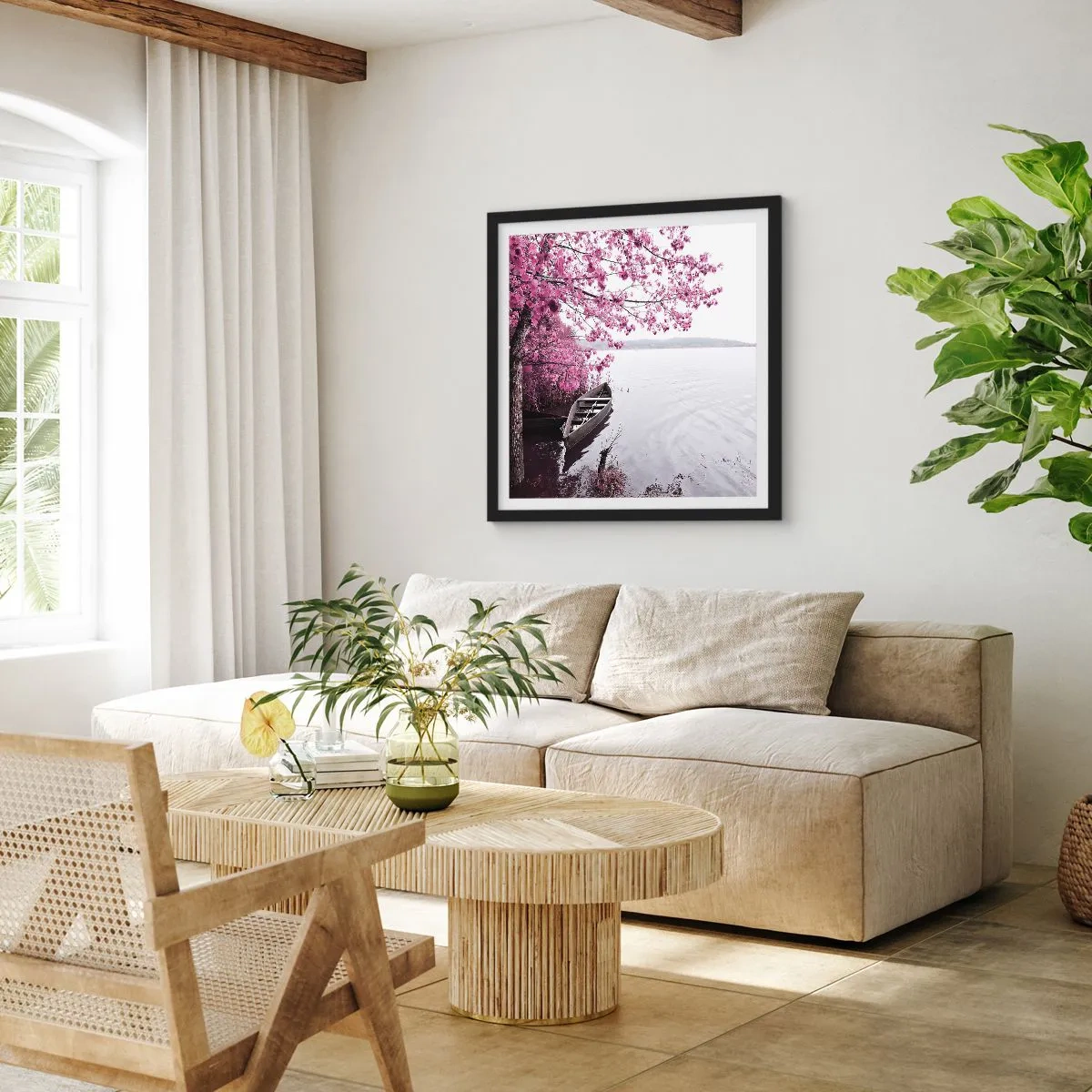 Poster in einem schwarzem Rahmen - In rosa Stille - 60x60 cm