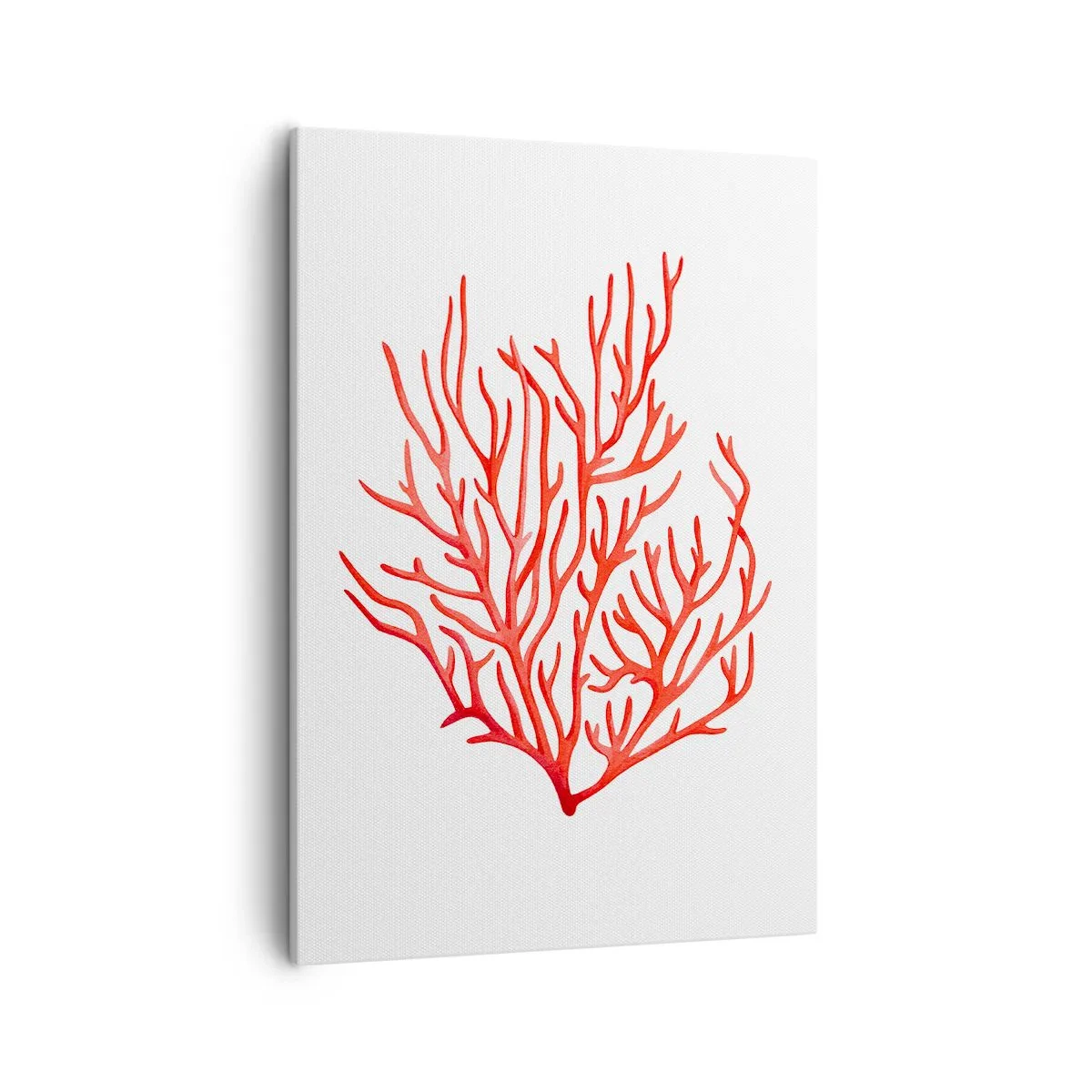 Bild auf Leinwand - Leinwandbild - Rote Koralle auf weißem Hintergrund im minimalistischen Stil - 50x70cm - Korallenfiligran - Moderne Wanddekoration für Wohnzimmer und Schlafzimmer ARTTOR