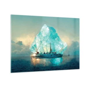 Glasbild - Bild auf glas - Ein Segelschiff vor einem riesigen Gletscher im arktischen Licht. - 70x50cm - Arktischer Diamant - Moderne Wanddekoration für Wohnzimmer und Schlafzimmer ARTTOR
