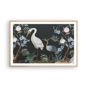 Poster in einem Rahmen aus heller Eiche - Vogelparade - 91x61 cm