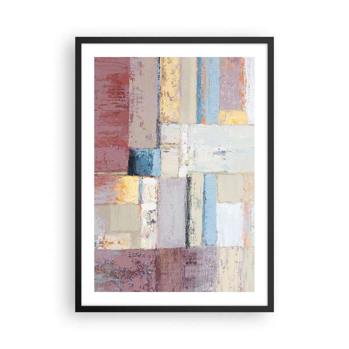 Poster in einem schwarzem Rahmen - Abstrakte geometrische Komposition in Pastellfarben - 50x70cm - Ruhe der Geometrie - Moderne Wanddekoration für Wohnzimmer und Schlafzimmer ARTTOR