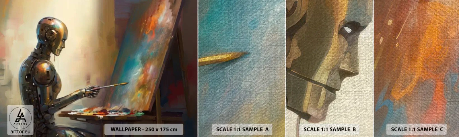 Fototapeten Muster Premium Canvas - Die Kunst der Zukunft - Malerei, Roboter, Bürste - 100x30 cm