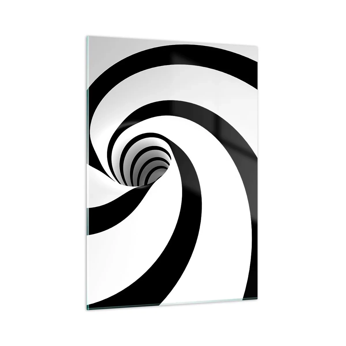Glasbild - Bild auf glas - Hypnotisches Spiralmuster in Schwarz und Weiß - 50x70cm - Dem Wirbel nachgeben? - Moderne Wanddekoration für Wohnzimmer und Schlafzimmer ARTTOR