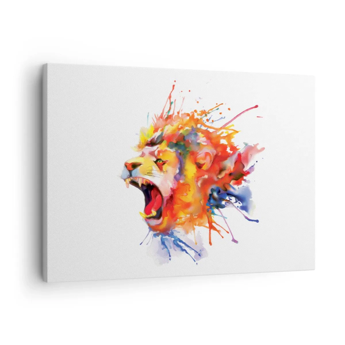 Bild auf Leinwand - Leinwandbild - Farbenfrohes Löwenporträt im dynamischen Stil - 70x50cm - Um vor Wut zu explodieren - Moderne Wanddekoration für Wohnzimmer und Schlafzimmer ARTTOR