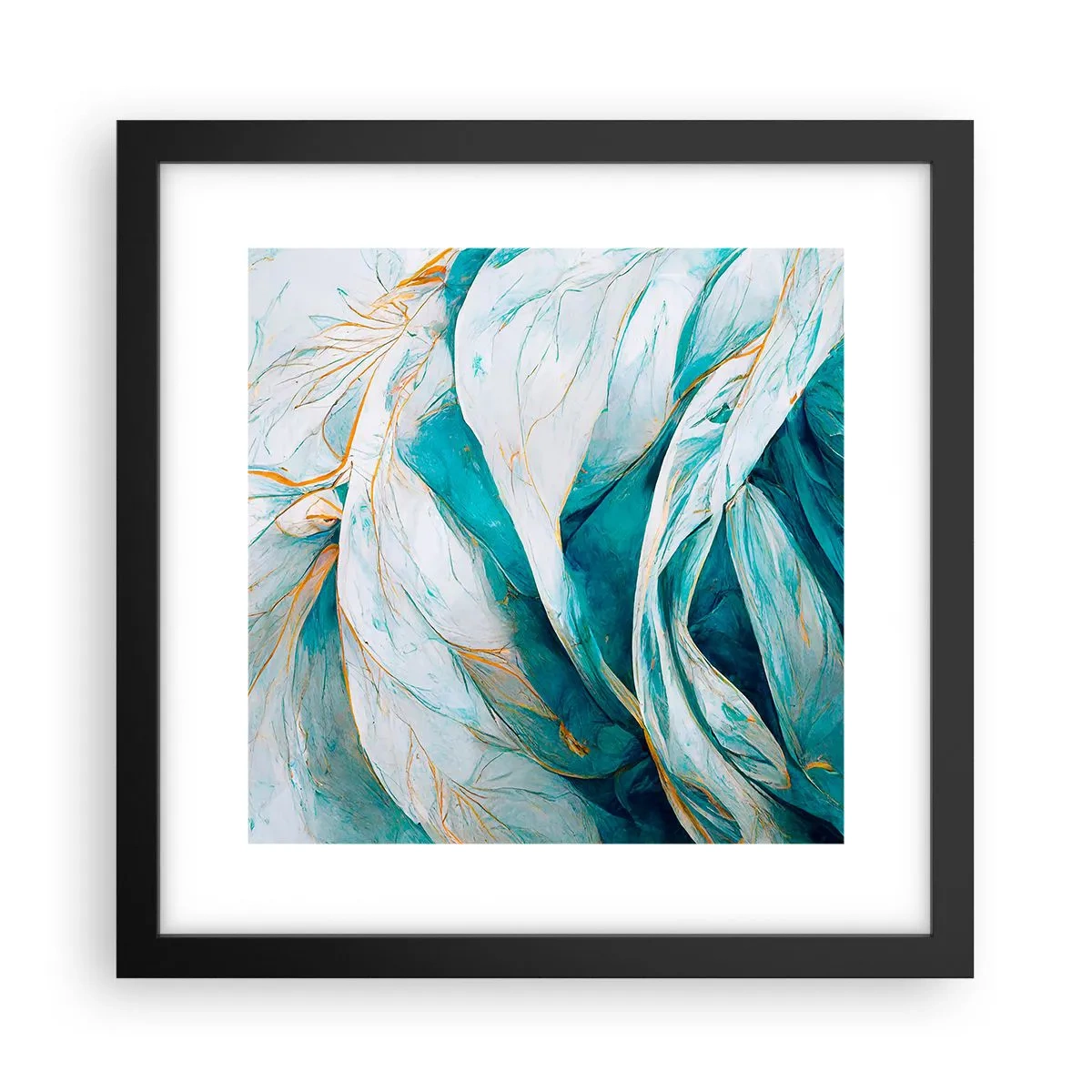 Poster in einem schwarzem Rahmen - Blaue Abstraktion mit goldenem Motiv - 30x30 cm