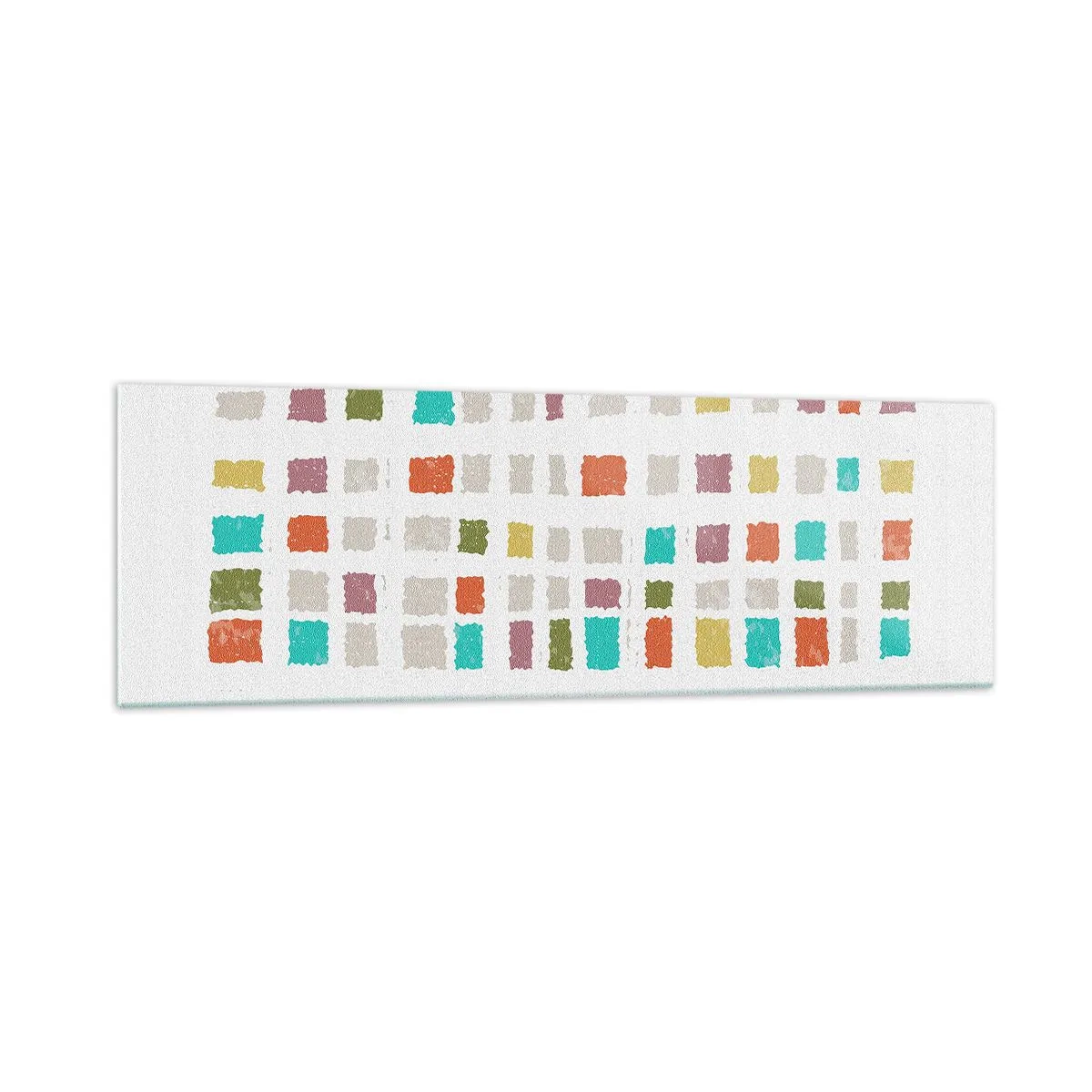 Glasbild - Bild auf glas - Bunte Quadrate in minimalistischer Anordnung auf weißem Hintergrund - 160x50cm - Unbekanntes Spiel - Moderne Wanddekoration für Wohnzimmer und Schlafzimmer ARTTOR