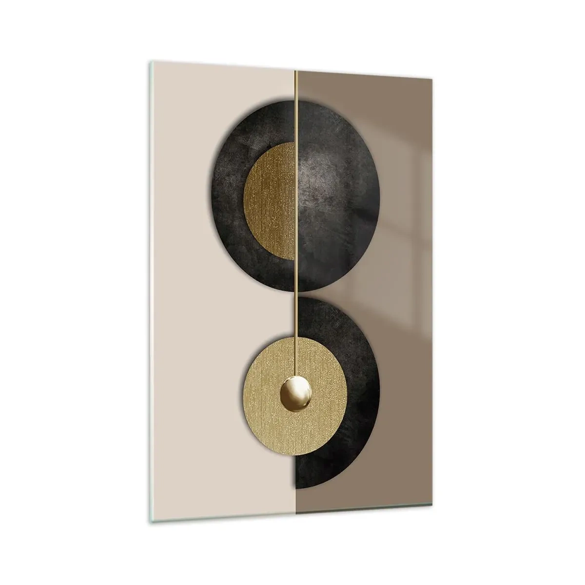 Glasbild - Bild auf glas - Abstrakte Kreise in Gold- und Brauntönen - 80x120cm - Variationen rund um den Kreis - Moderne Wanddekoration für Wohnzimmer und Schlafzimmer ARTTOR