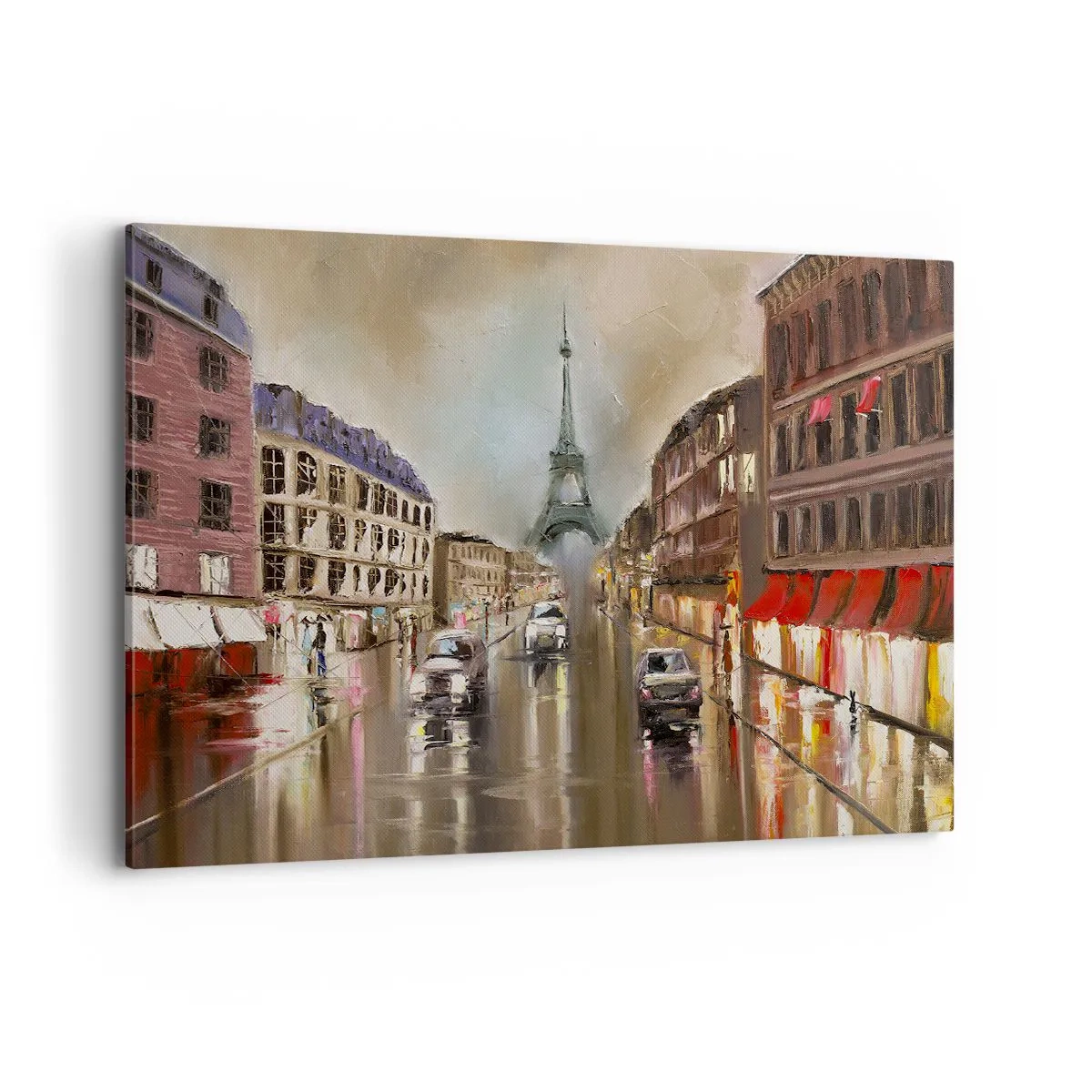 Bild auf Leinwand - Leinwandbild - Abendliches Straßenbild von Paris mit Blick auf den Eiffelturm - 120x80cm - Nur sie zählt - Moderne Wanddekoration für Wohnzimmer und Schlafzimmer ARTTOR